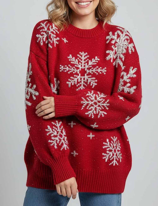 Trendy Snowflake Slouchy Pullover Knit Sweater