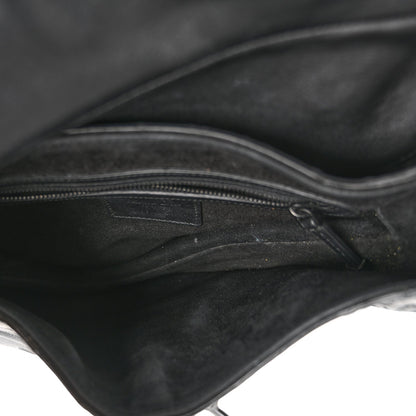 Calfskin Embossed Oblique Saddle Bag Black