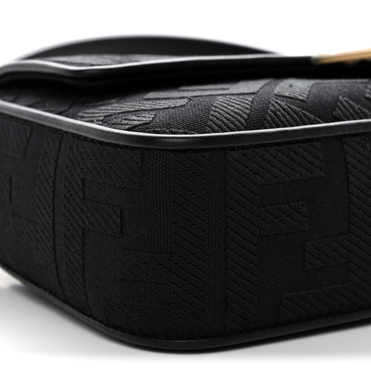 Canvas Vitello King Extra Strap FF Embroidered Baguette Black