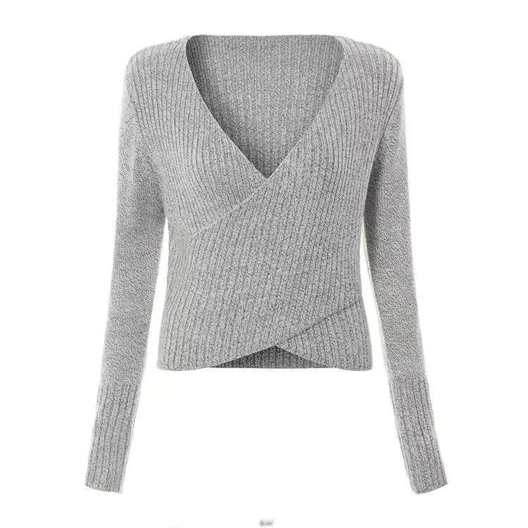 Autumn Sexy Cross V-Neck Sweater