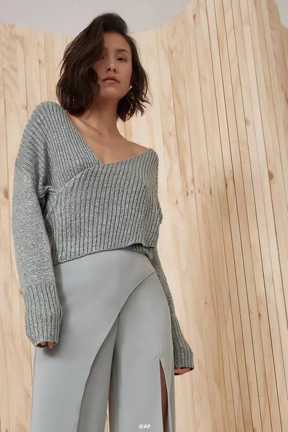 Autumn Sexy Cross V-Neck Sweater