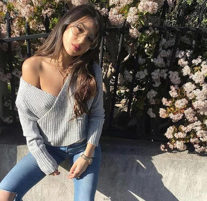Autumn Sexy Cross V-Neck Sweater