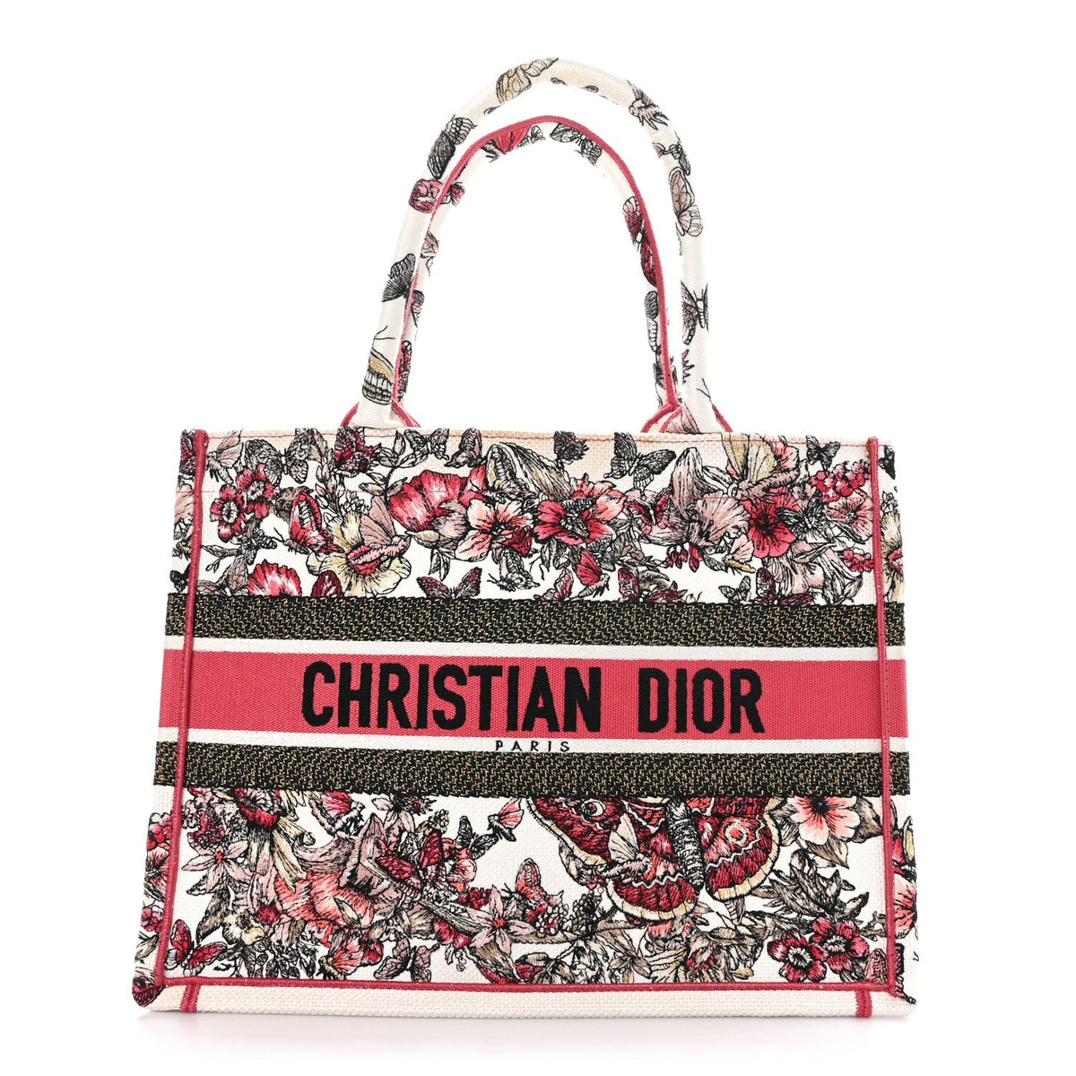 Canvas Embroidered Medium Butterfly Print Book Tote Multicolor