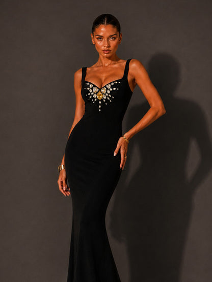 Savannah Strappy V-Neck Rhinestone Maxi Dress