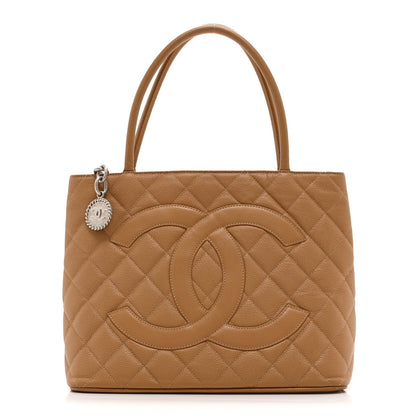 Caviar Quilted Medallion Tote Beige
