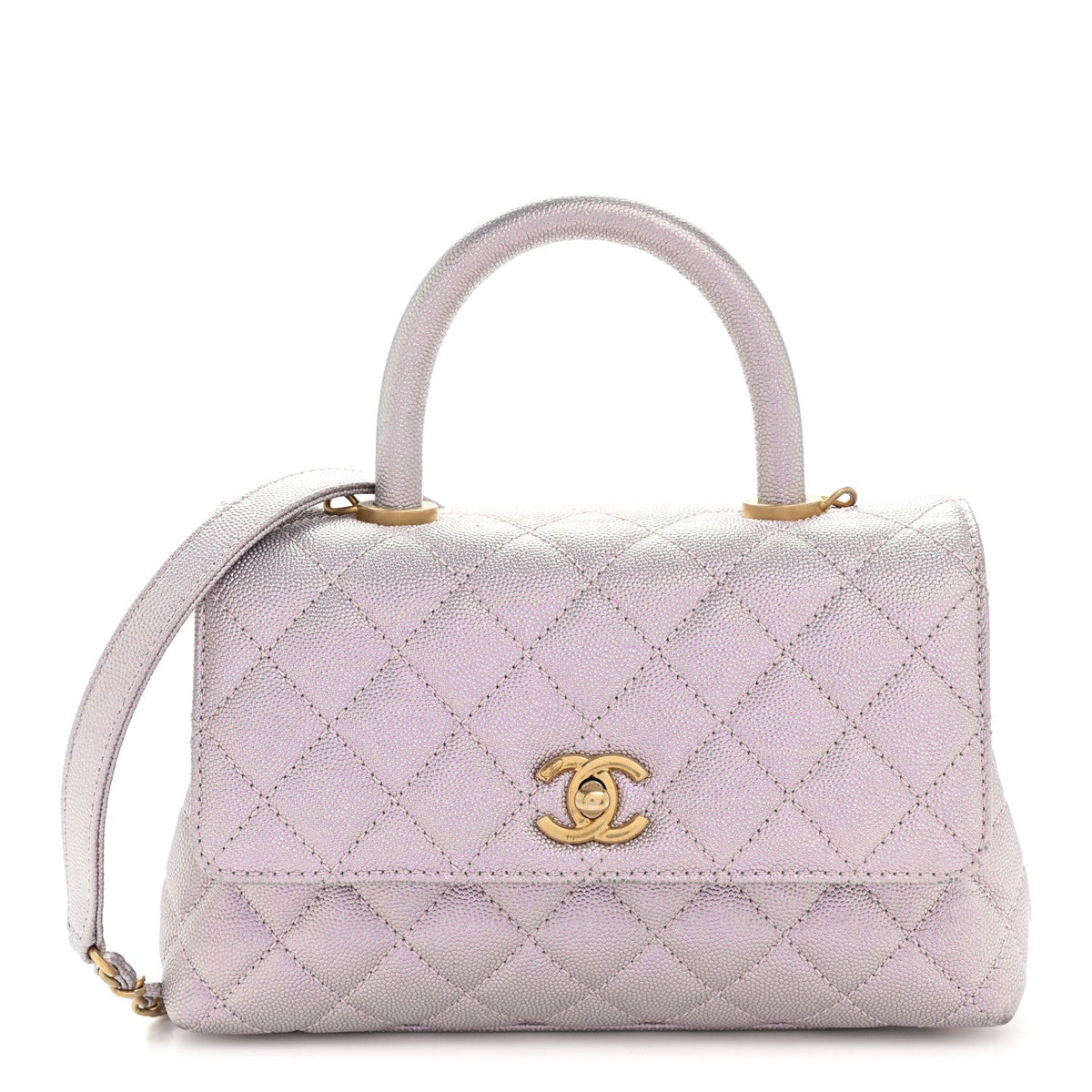 Metallic Caviar Quilted Mini Coco Handle Flap Light Pink