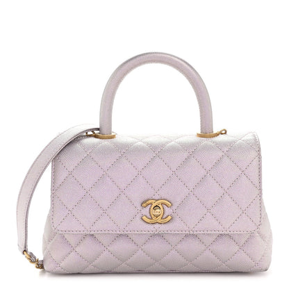 Metallic Caviar Quilted Mini Coco Handle Flap Light Pink