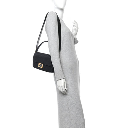 Canvas Vitello King Extra Strap FF Embroidered Baguette Black