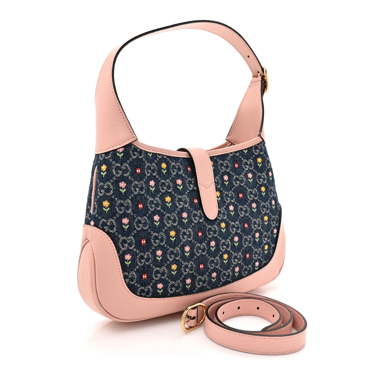 New Denim GG Monogram Calfskin Love Parade Small Jackie 1961 Hobo Light Pink