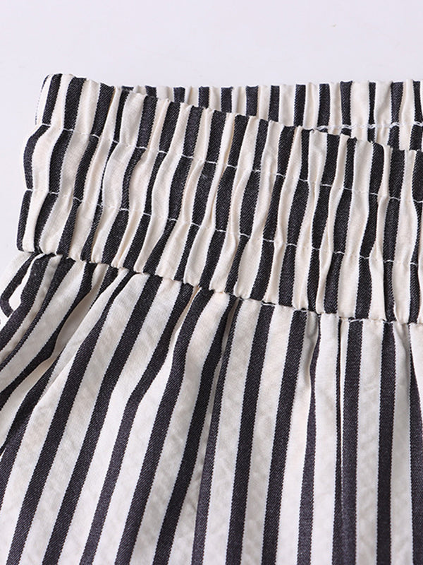 High Waisted Wide Leg Contrast Color Elasticity Split-Joint Striped Pants Trousers