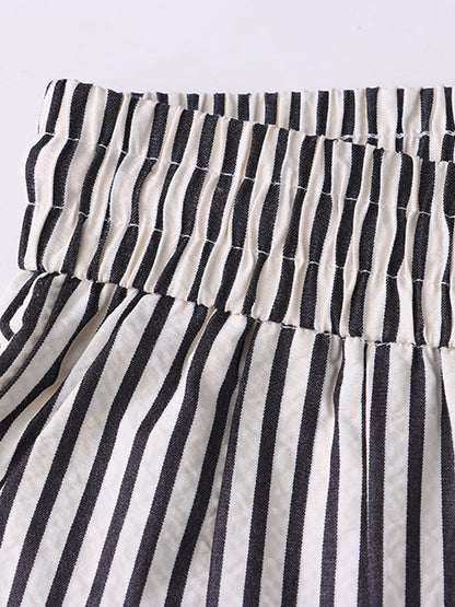 High Waisted Wide Leg Contrast Color Elasticity Split-Joint Striped Pants Trousers