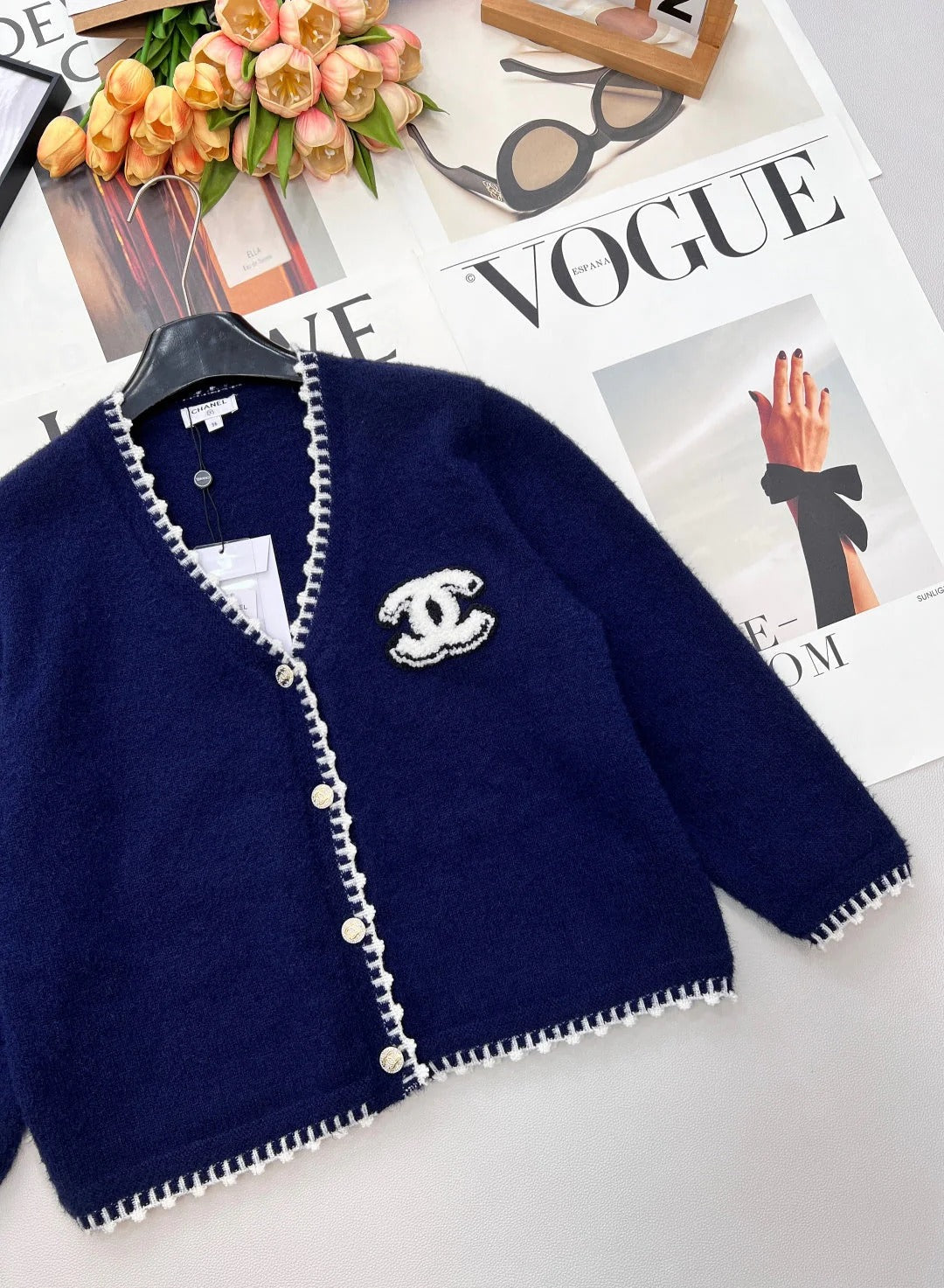 CC 26 V-neck Knit Cardigan Navy Blue Wool Cashmere 785160