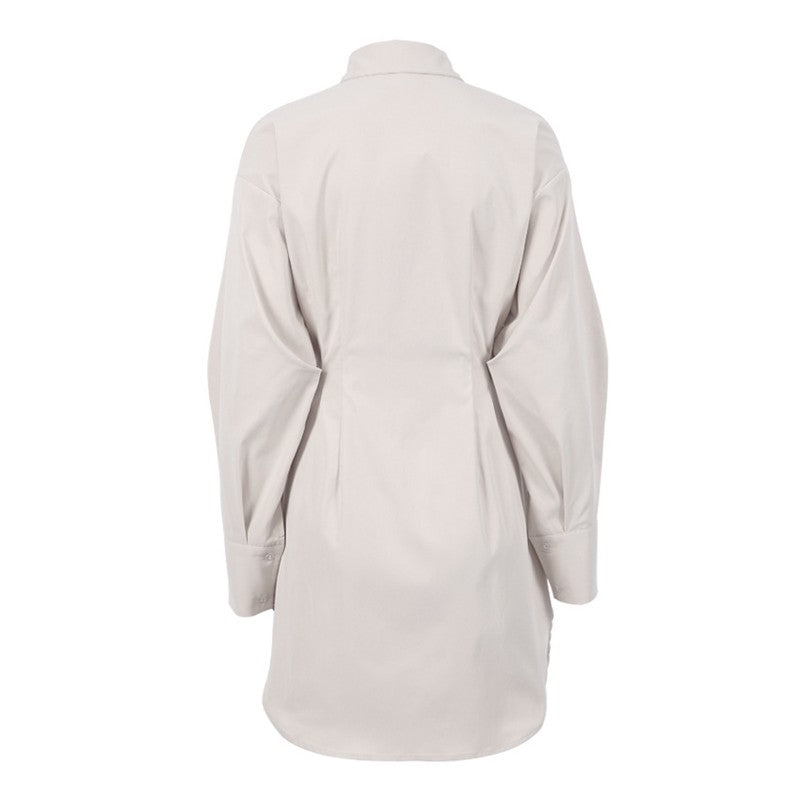 Solid Color Waist Long Sleeve Slim Fit Dress