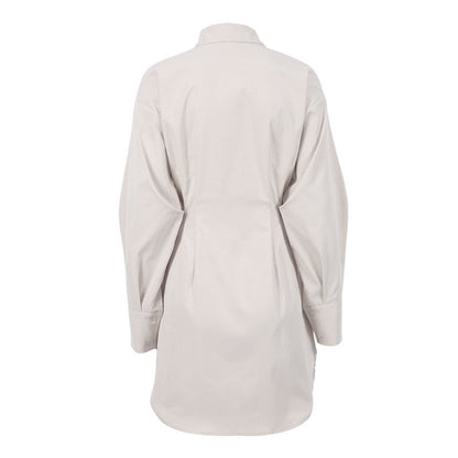 Solid Color Waist Long Sleeve Slim Fit Dress