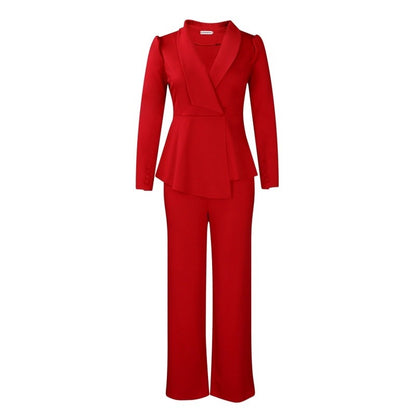 Flounce Sleeve Top Wide Leg Pants Set