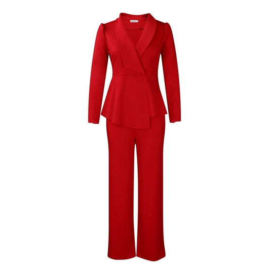 Flounce Sleeve Top Wide Leg Pants Set