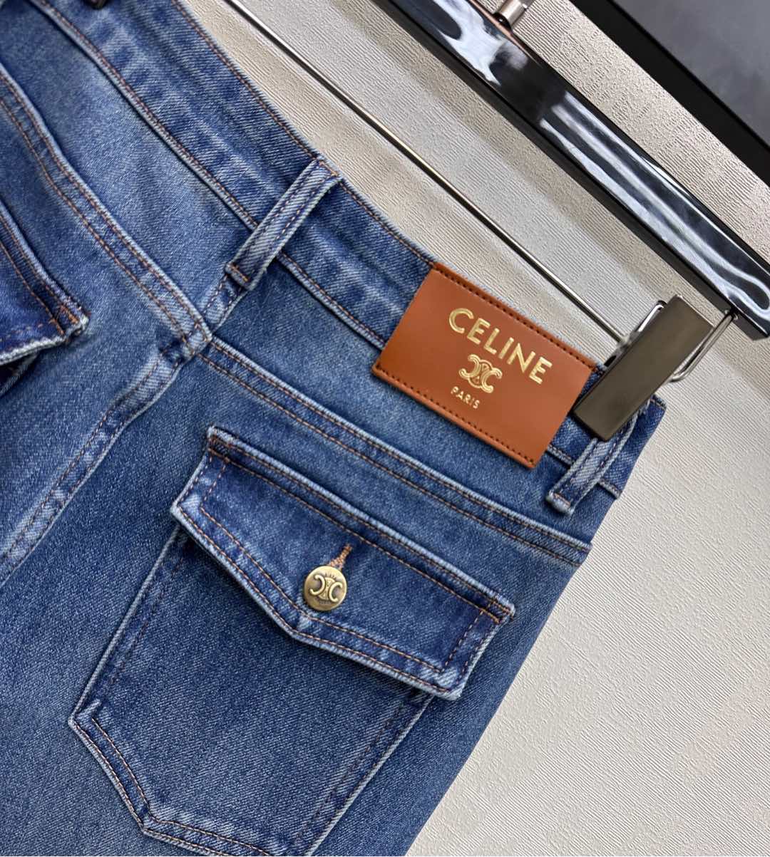 Celine Logo Straight-Leg Jeans Blue Wash Polyester Cotton 351745