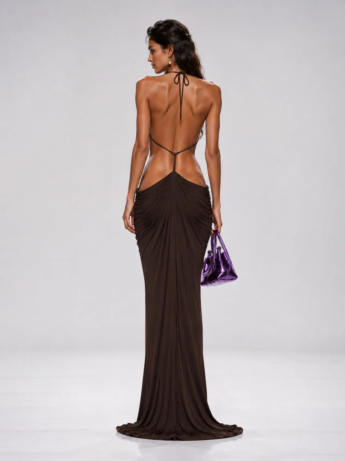 Isla Ruched Open-Back Maxi Dress