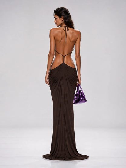 Isla Ruched Open-Back Maxi Dress