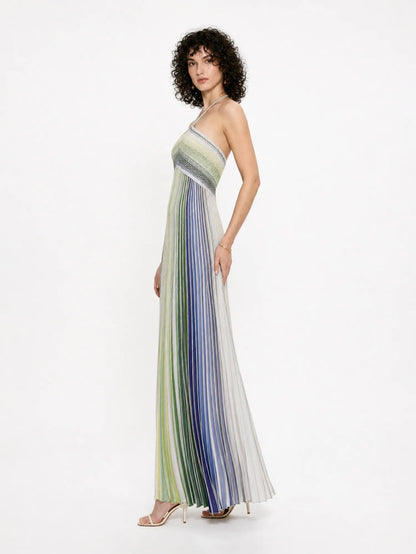 Quinn Striped Halter-Neck Sleeveless Maxi Dress