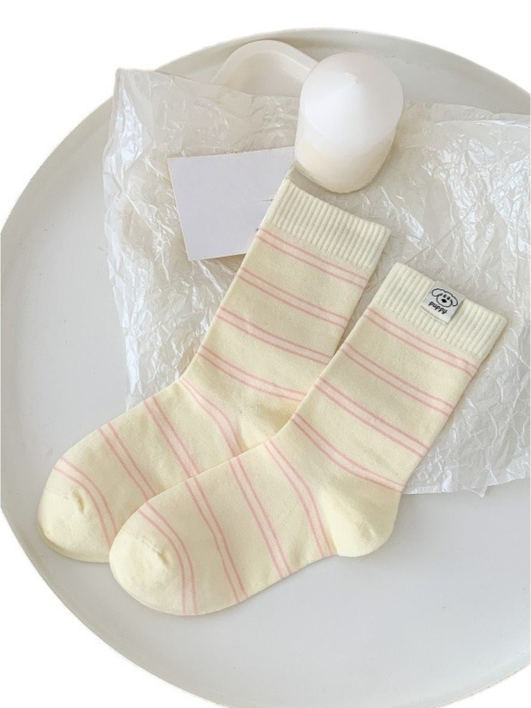 Rufia - Striped Puppy Mid-calf Socks - Cute &amp; Stylish