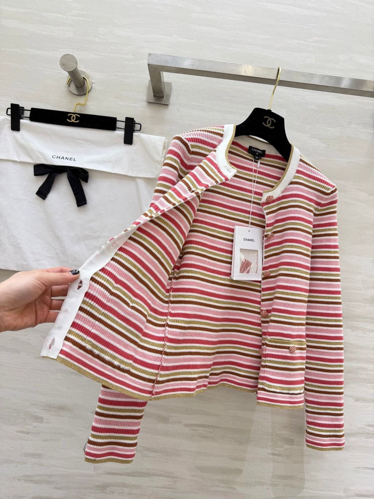 CC Button-down Striped Knit Long-Sleeve Cardigan 344741