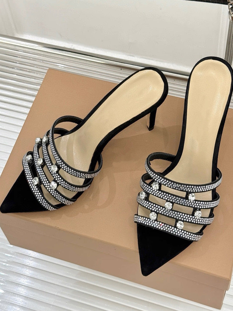 Raina Rhinestone High-Heel Slides
