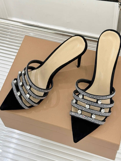Raina Rhinestone High-Heel Slides