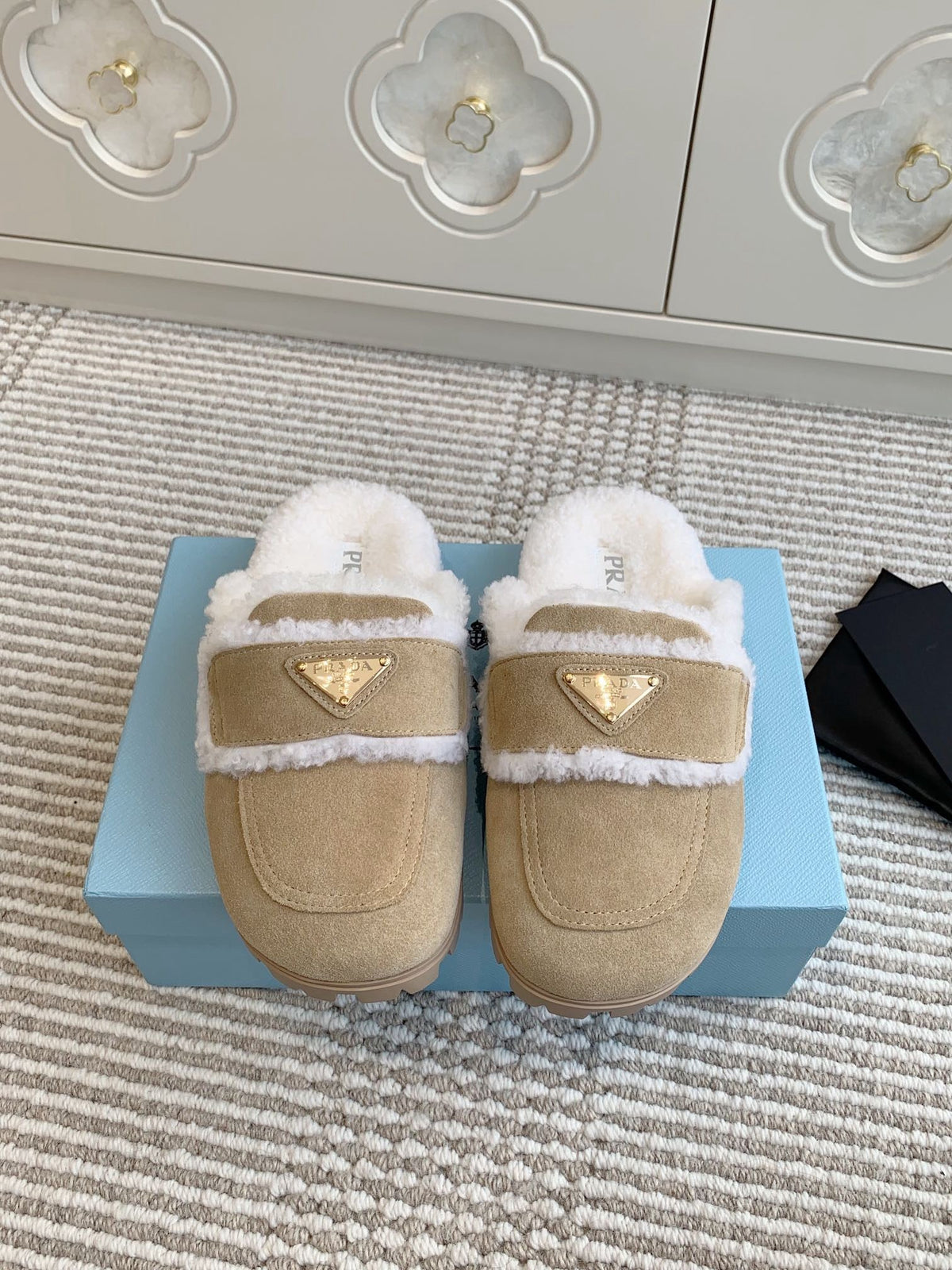 Pra Slippers Desert Beige Suede & Shearling 478568