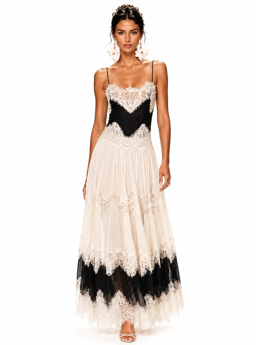 Freya Elegant Lace-Panel Maxi Dress