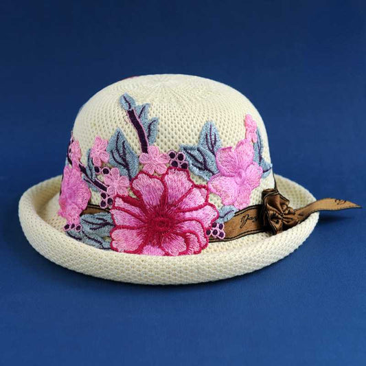 New Ethnic Style Embroidery Spring Knitted Fisherman Hat Sunscreen Sunshade Hat Women'S Summer Top Hat Tide Versatile Pot Hat