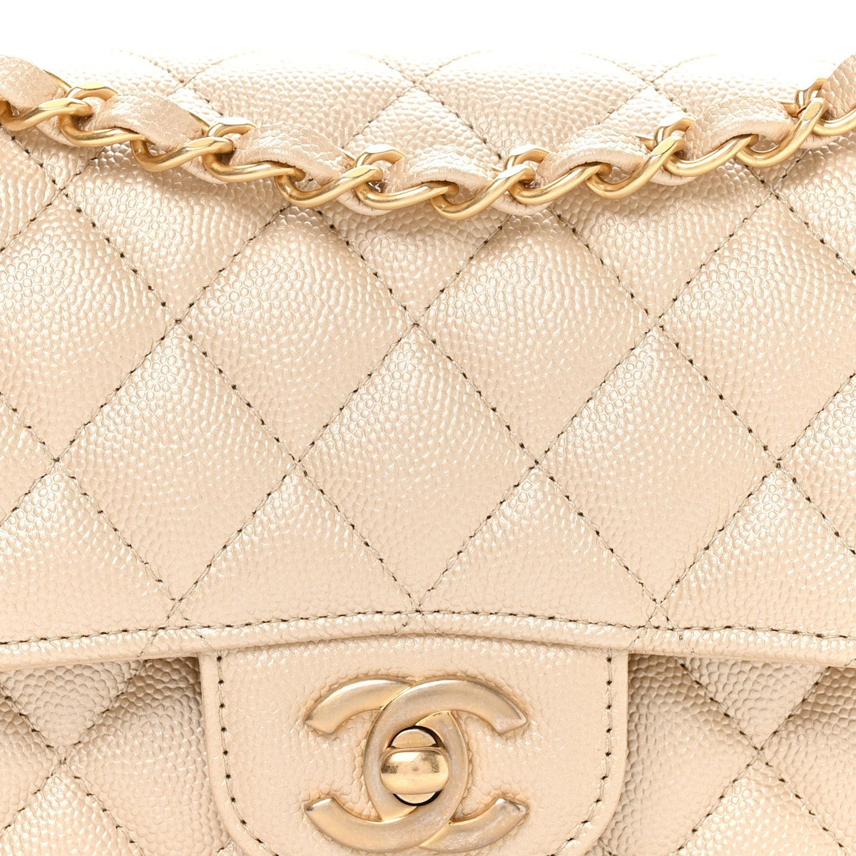 Metallic Caviar Quilted Small Double Flap Beige
