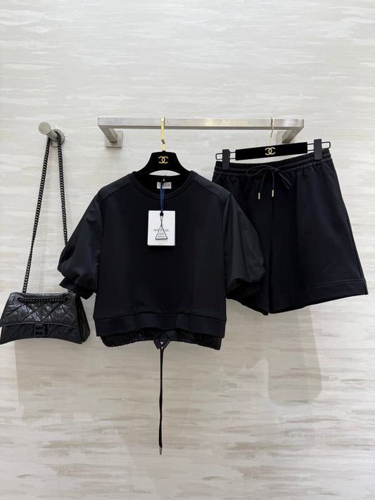 Moncle 25 Hem Drawstring Two-Piece Suit Black Cotton 277619