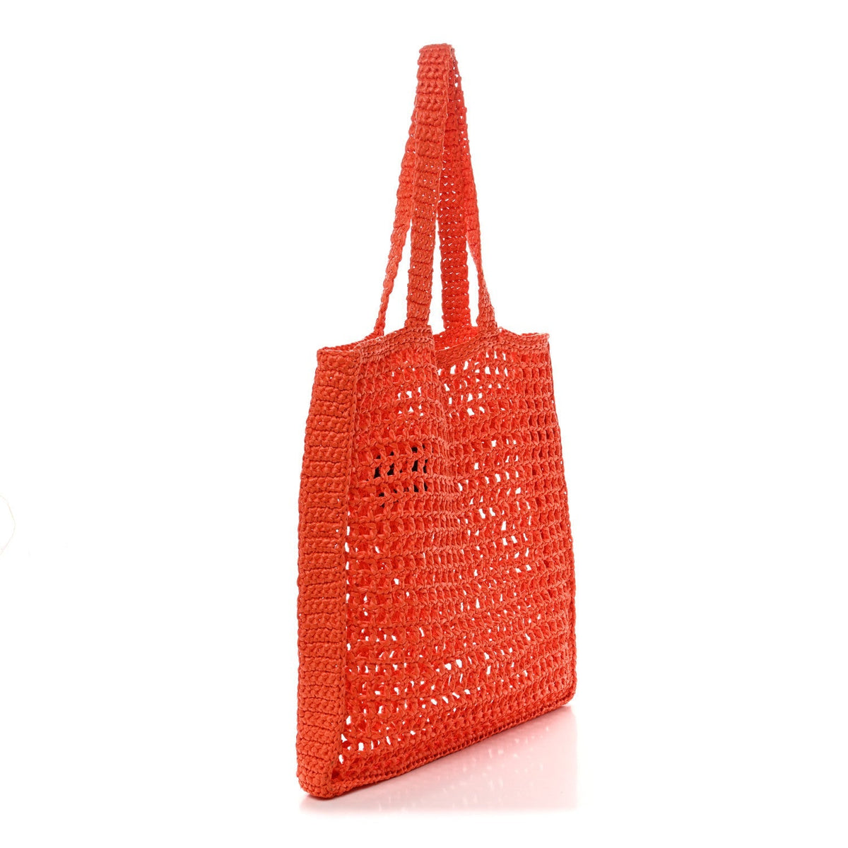 Yarn Raffia Effect Crochet Logo Embroidered Tote Bag Arancio