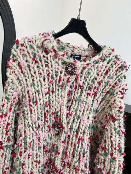 Chanel Hand-crocheted Colorful Pom-pom Coat Cashmere