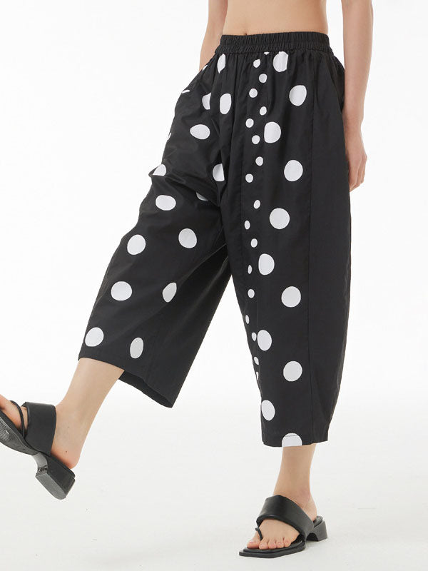 Cropped Tapered Polka-Dot Casual Pants Bottoms Cropped Trousers