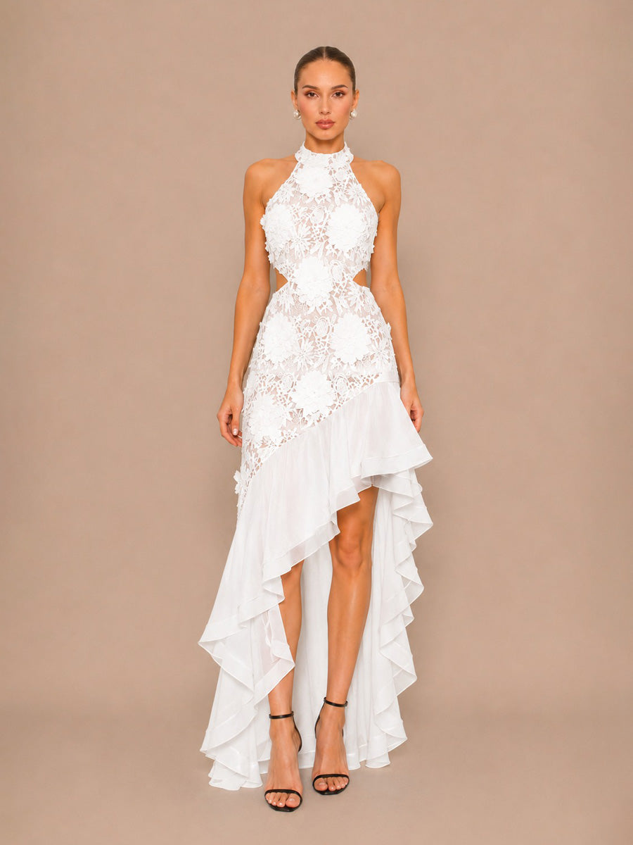 Inara Embroidered Appliqué Ruffled Maxi Dress