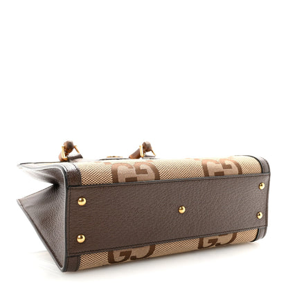 Monogram Jumbo GG Textured Dollar Calfskin Small Diana Tote Bag Camel Ebony New Acero