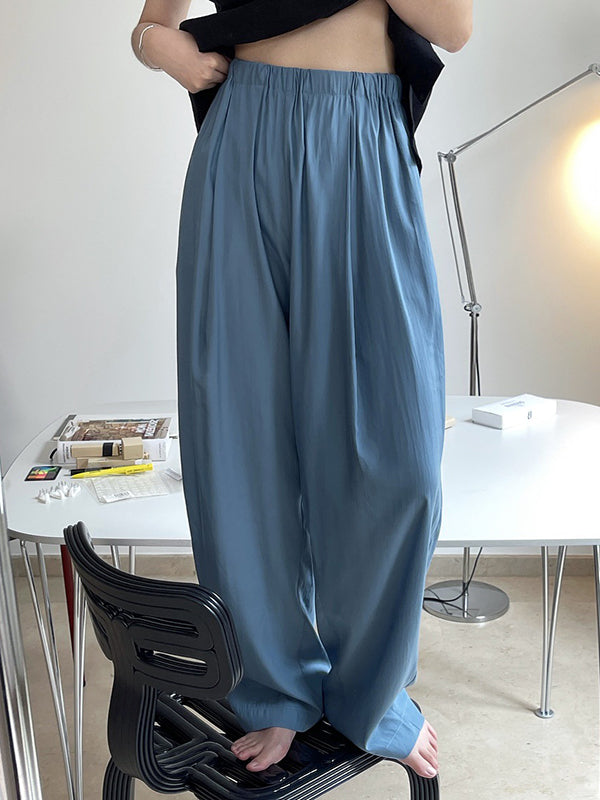 Casual Lightweight Loose High-Waisted Solid Color Wide Leg Pants