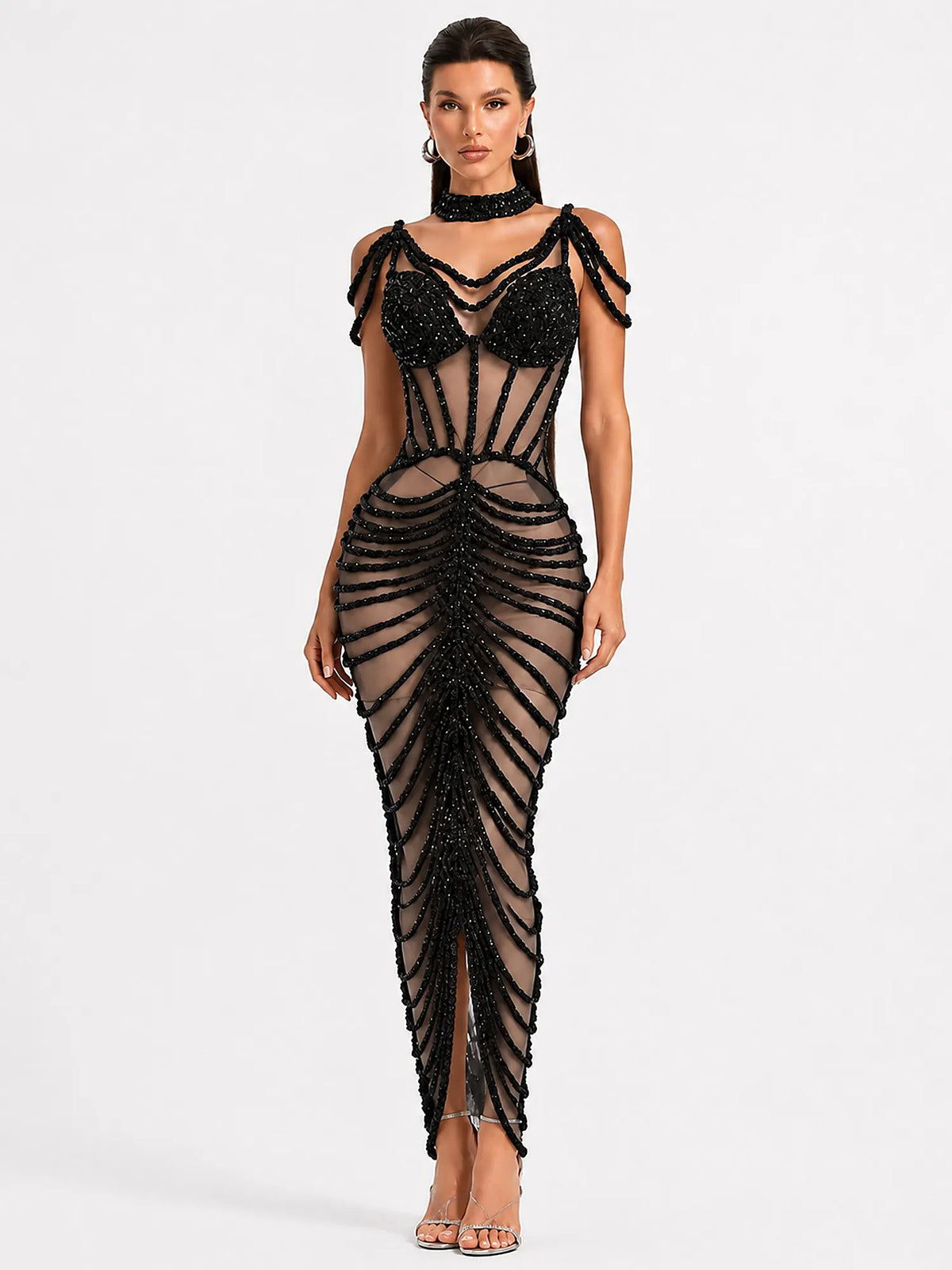 Olivia Rhinestone Cut-Out Maxi Dress