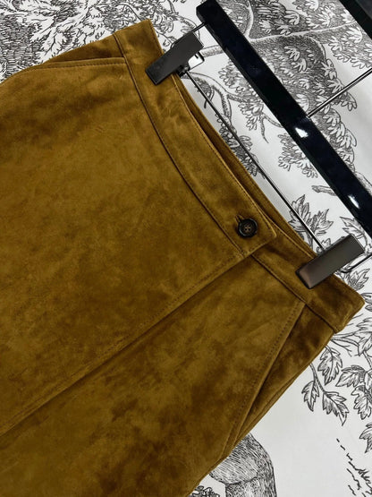 MIU MAHOGANY DOWN GOATSKIN SUEDE SKIRT 274613