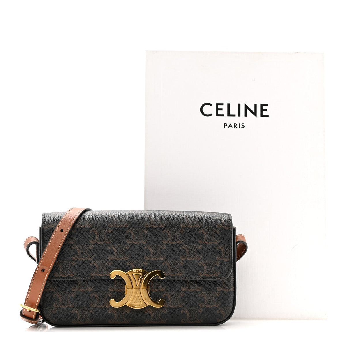 Canvas Calfskin Triomphe Shoulder Bag Tan