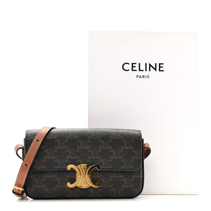 Canvas Calfskin Triomphe Shoulder Bag Tan