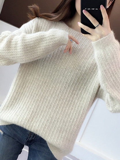 Simple Casual Loose 4 Colors Round-Neck Long Sleeves Sweater Top