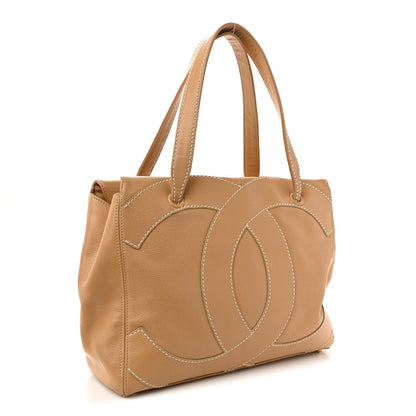 Caviar CC Stitched Medium Tote Beige