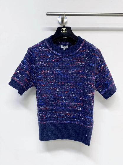 Chanel 2026 Short-Sleeve Shirt Blue and White Wool