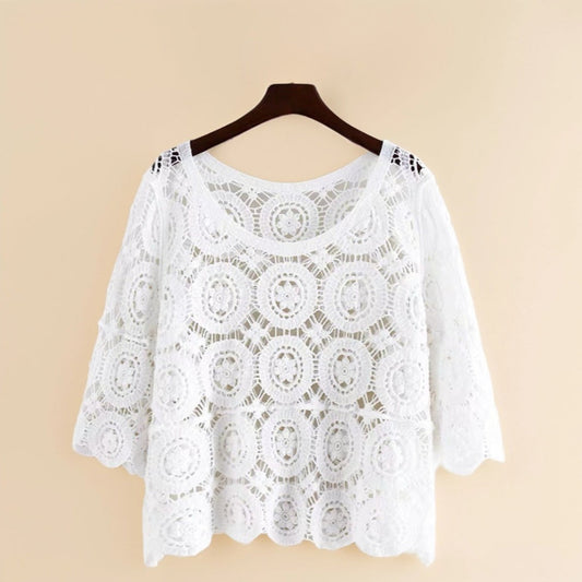 Crosa - Floral Crochet Lace Top – Breezy Spring/Summer Blouse