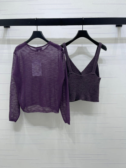 CC 26s Camisole and Long-Sleeved Knit Two-Piece Set Purple 343461