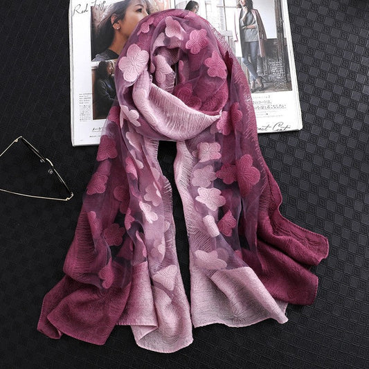 Women's Long Gradient Shawl: Sun-Protective Silk Scarf  Fashion Warm Neck Warmer