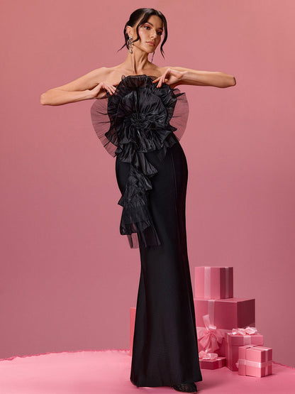 Serenity Strapless Flower Bandage Maxi Dress